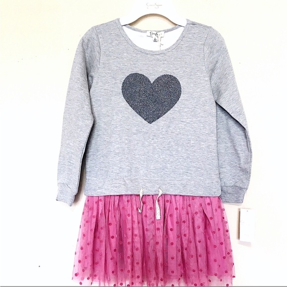 Jessica Simpson Gray Heart Sweater Dress with Pink Tulle Skirt - Picture 1 of 6